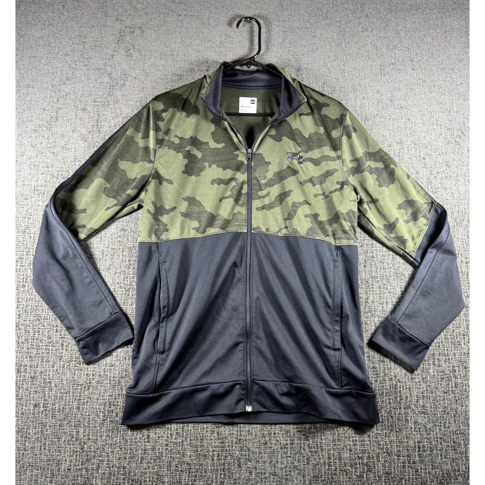 Under Armour Mens Camo Colorblock‎ Full Zip Track Jacket Green Gray Medium